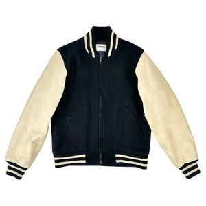 Japanese Vintage Cantwo Black & Cream Wool & Leather Bomber Jacket